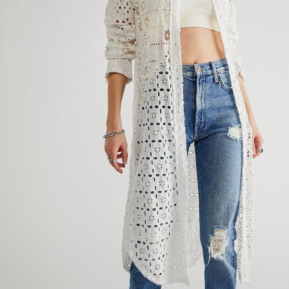 NWT Free People Women's White One Yesenia Floral Lace Crochet Button Maxi Top - Picture 4 of 14